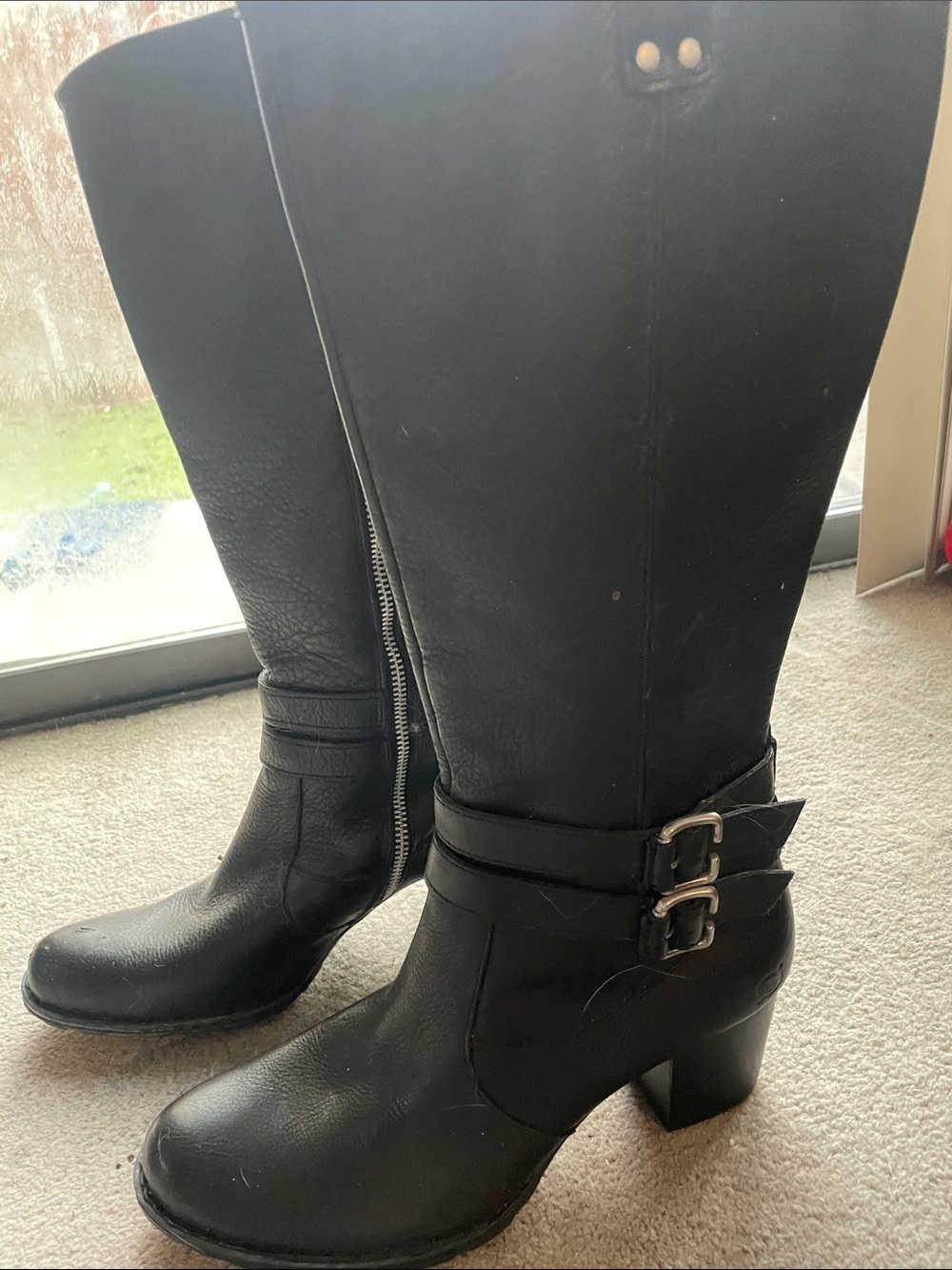 Born Black Mid-Calf Buckle Heel Boots